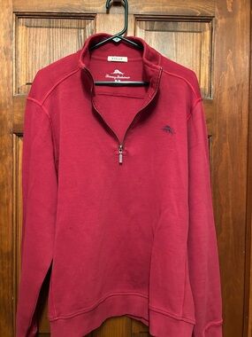 Tommy Bahama Men's Deep Red Quarter‑Zip Pullover Sweater